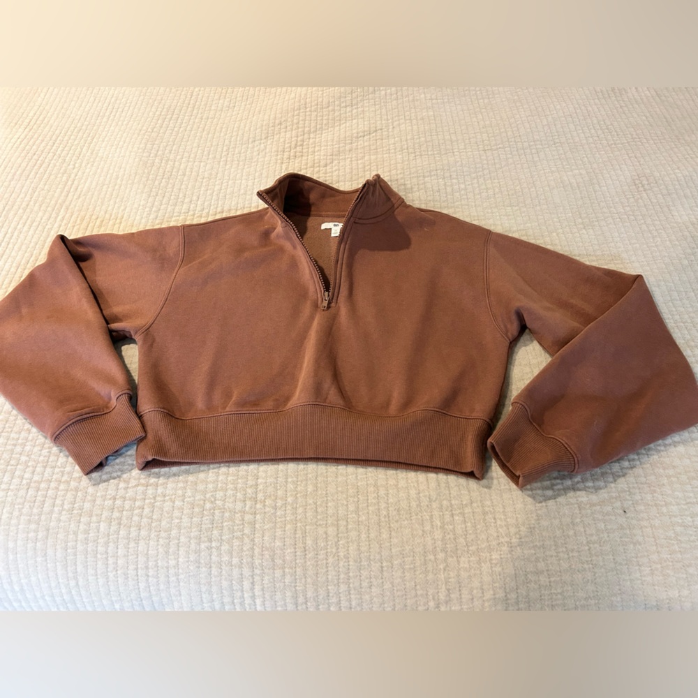 BP Nordstrom quarter zip boxy crop fleece sweatshirt athleisure - Picture 5 of 7